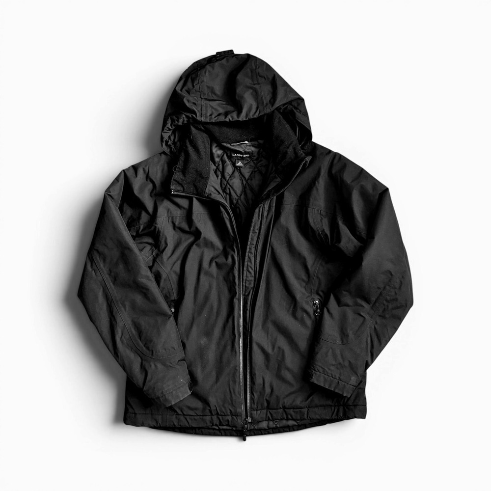 Lands End Size S Womens Black Insulated Hooded Jacket Quilted Lining Small Parka